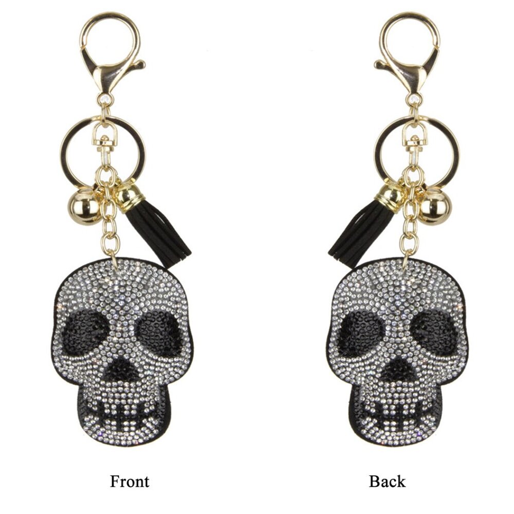 Skull Double Sided Rhinestones Keychain Charm for Purse and Backpack